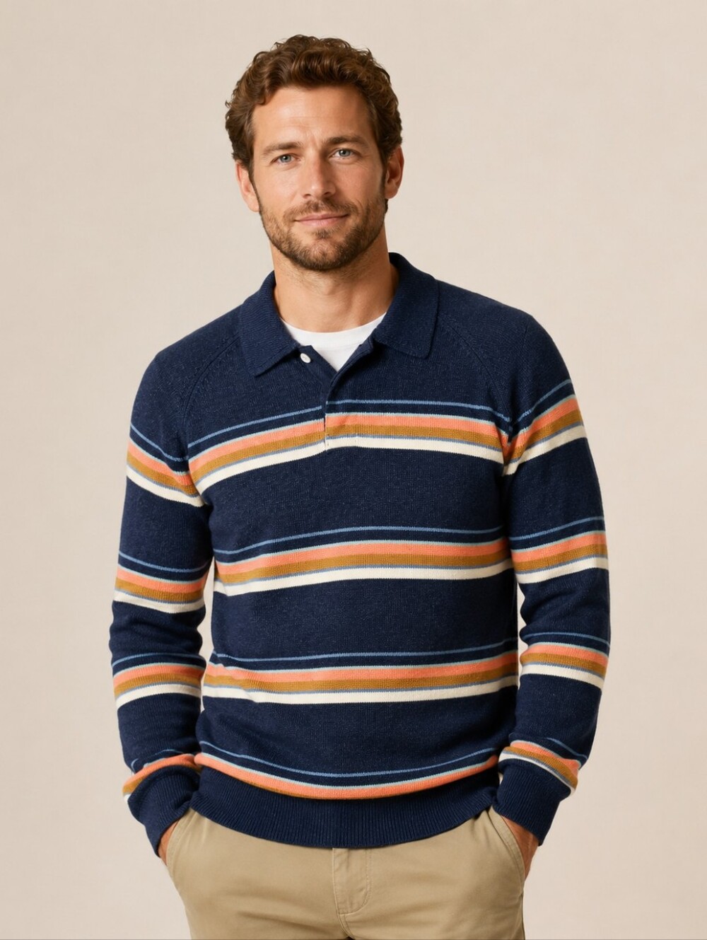 LL Bean Cashmere Blend Rugby Polo Shirt Size XL Long Sleeve Striped Sweater